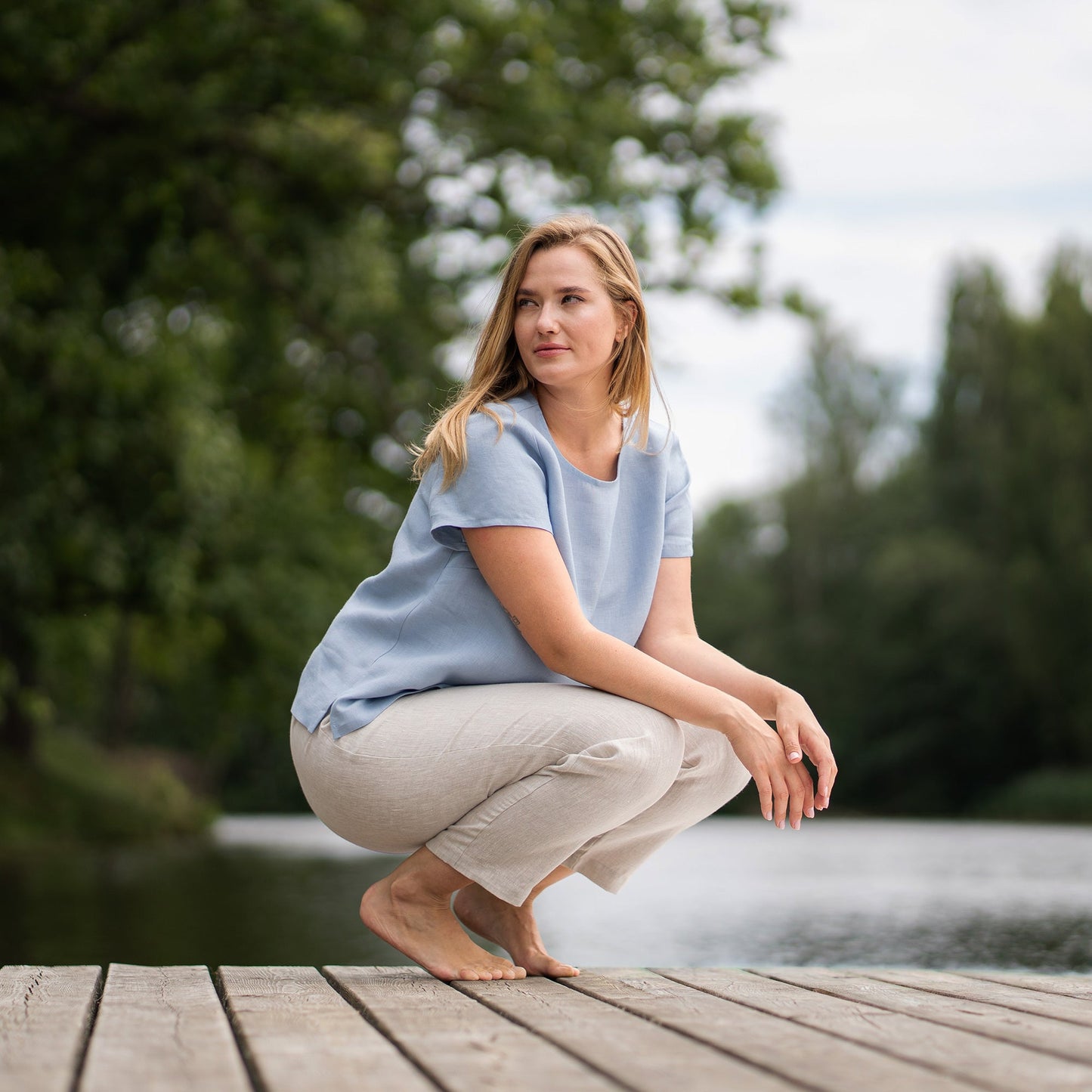 Linen T-Shirt Top Emma Cloudy Blue