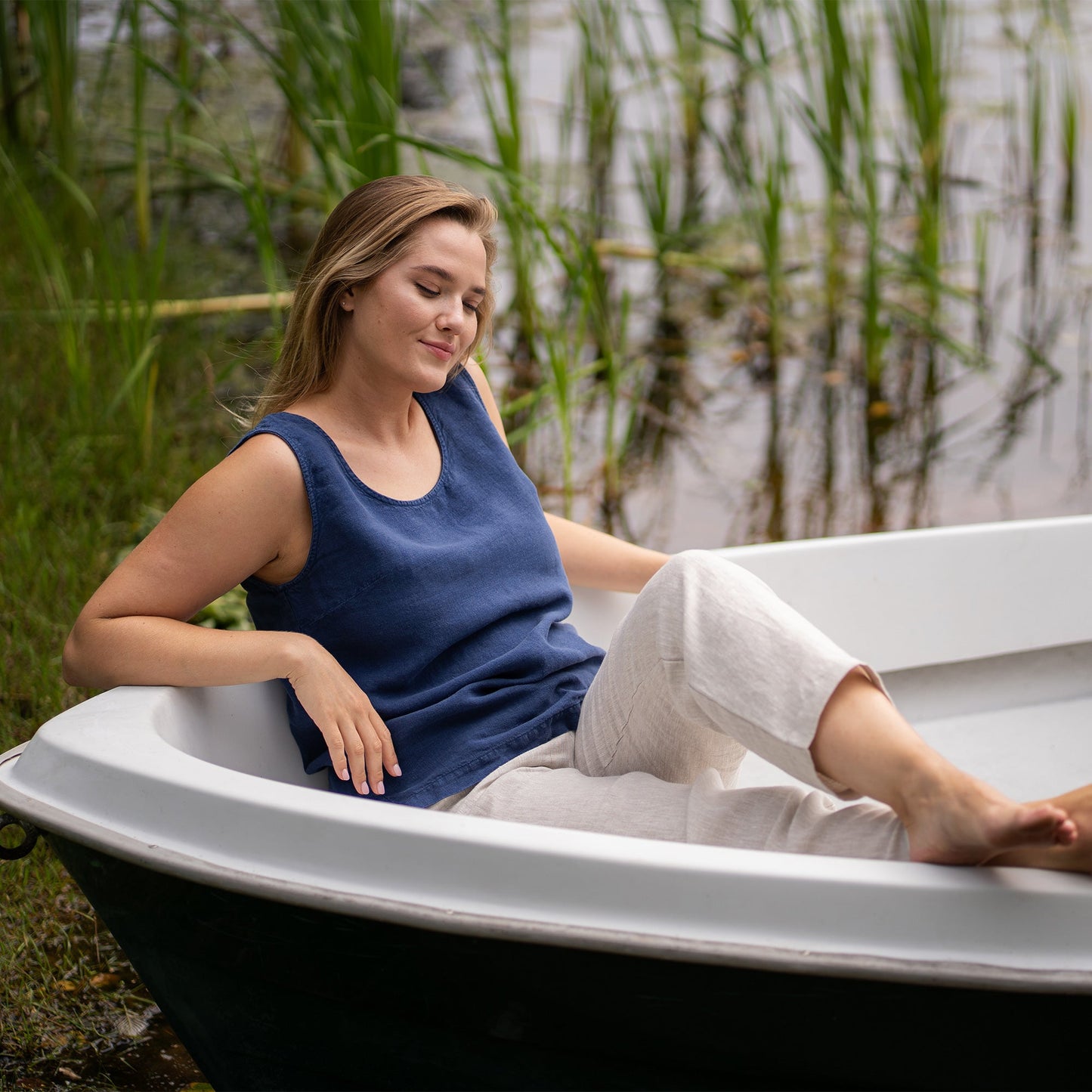 Linen Tank Top Hana Storm Blue