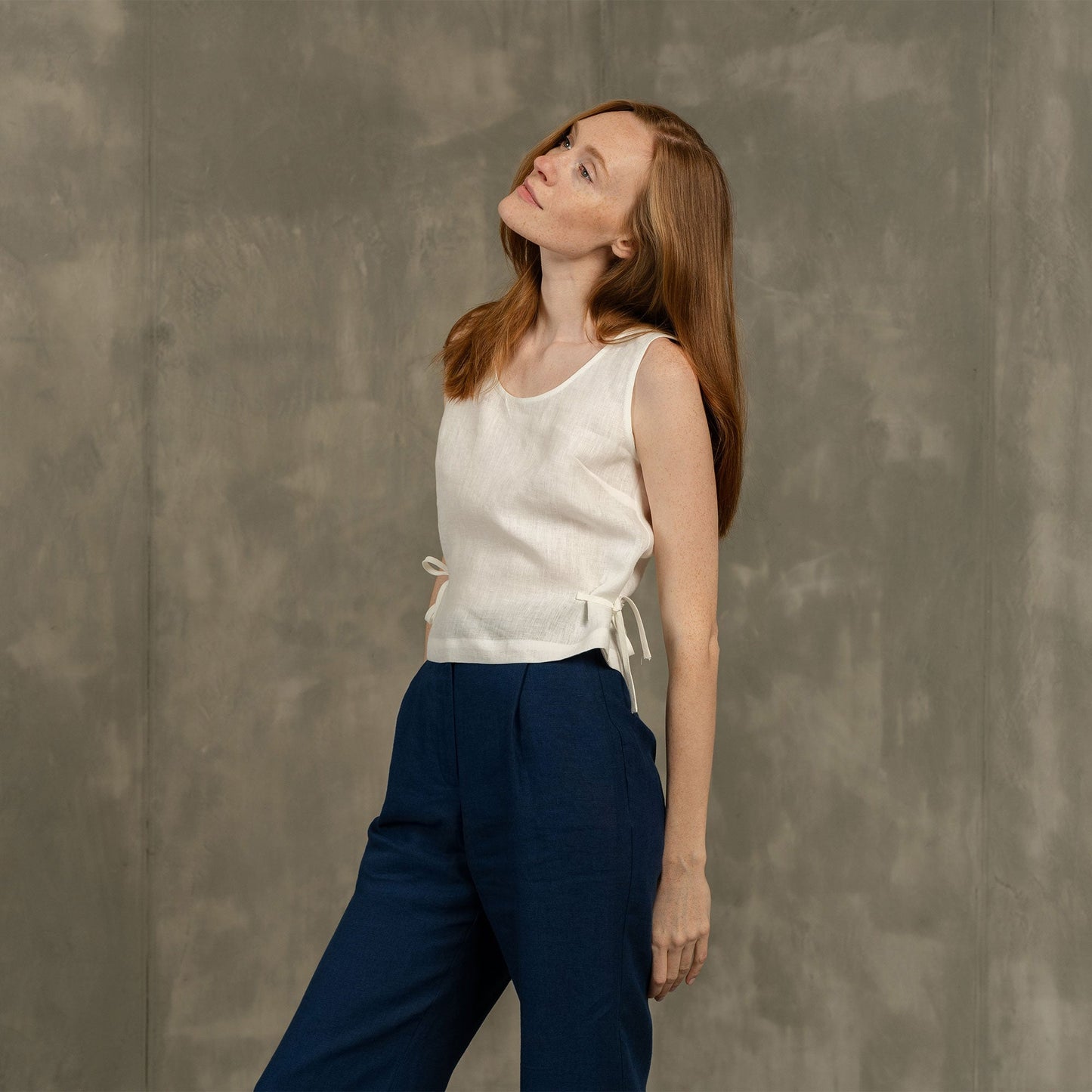 Linen Blouse with Side Ribbons Audrey