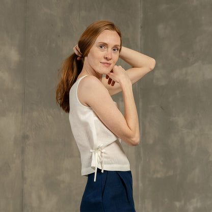 Linen Blouse with Side Ribbons Audrey