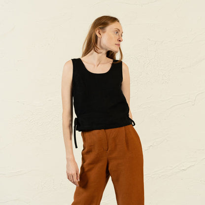 Linen Blouse with Side Ribbons Audrey