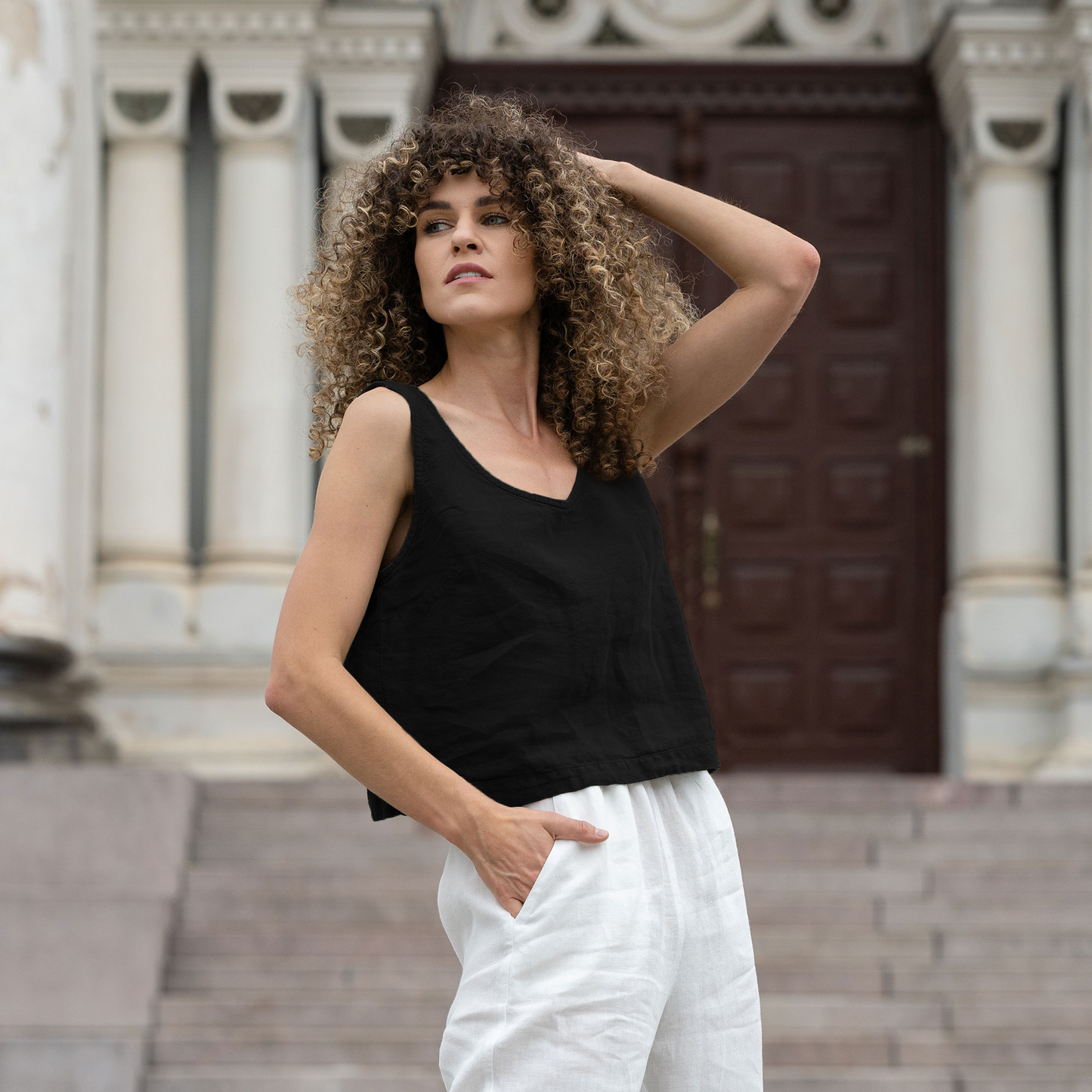 Linen Crop Top Ana Pure Black