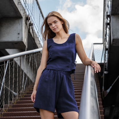 Linen Blouse with Side Ribbons Audrey