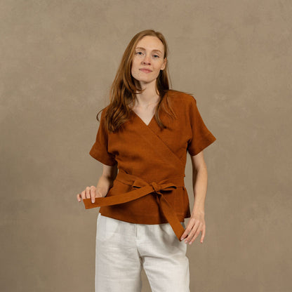 Linen Wrap Blouse Lila
