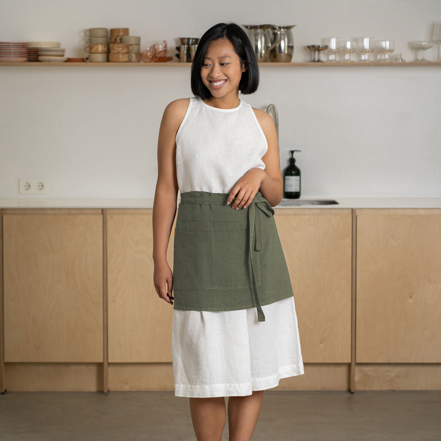 Natural Linen Half Apron