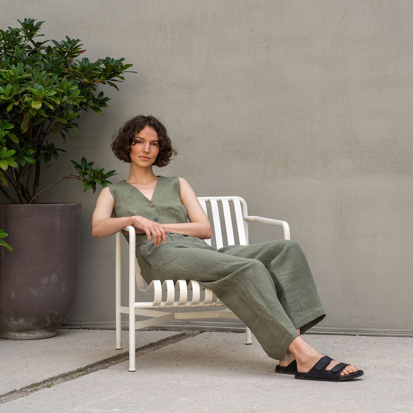 Linen Vest & Wide Leg Pants 2-Piece