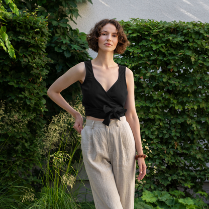 Linen Wrap Crop Top Aria