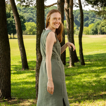 Linen V-Neck Dress With Belt Sierra