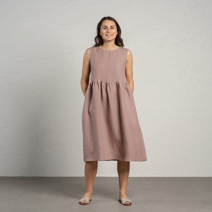 Linen Smock Dress Maya Faded Rose