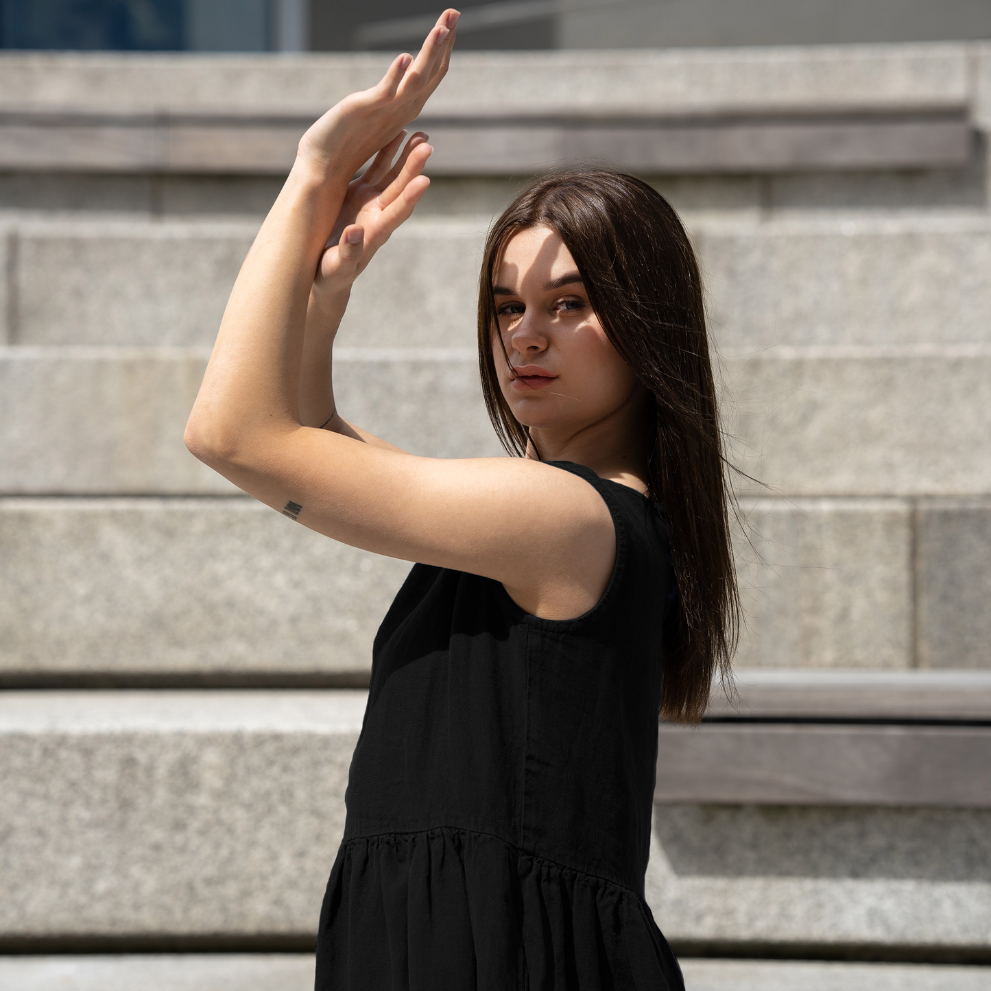 Linen Smock Dress Maya Pure Black