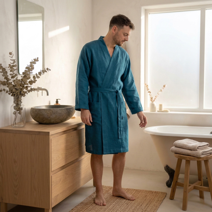 Men's Linen Short Bathrobe