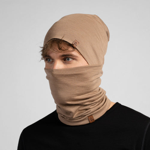 Men's Merino Beanie & Gaiter 2-Piece Beige