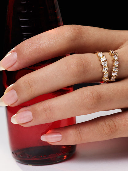 Double Band Scattered Diamond Ring | 18K Yellow Gold, (More Options Available)