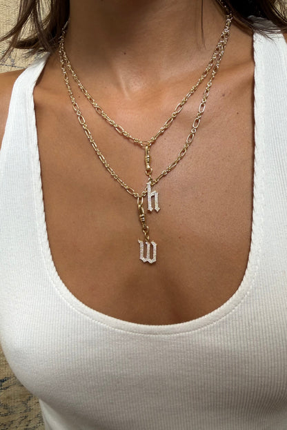 Large Diamond Gothic Letter Pendant | 18K Yellow Gold