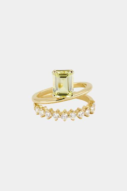 Double Band Buttercup Lemon Quartz Ring | Yellow Gold