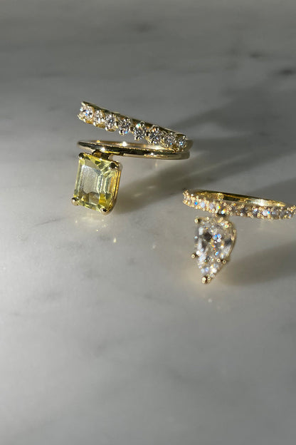 Double Band Buttercup Lemon Quartz Ring | Yellow Gold