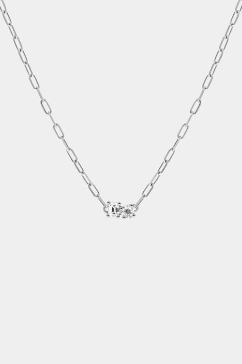 Emerald and Round Diamond Toi Et Moi Necklace | White Gold