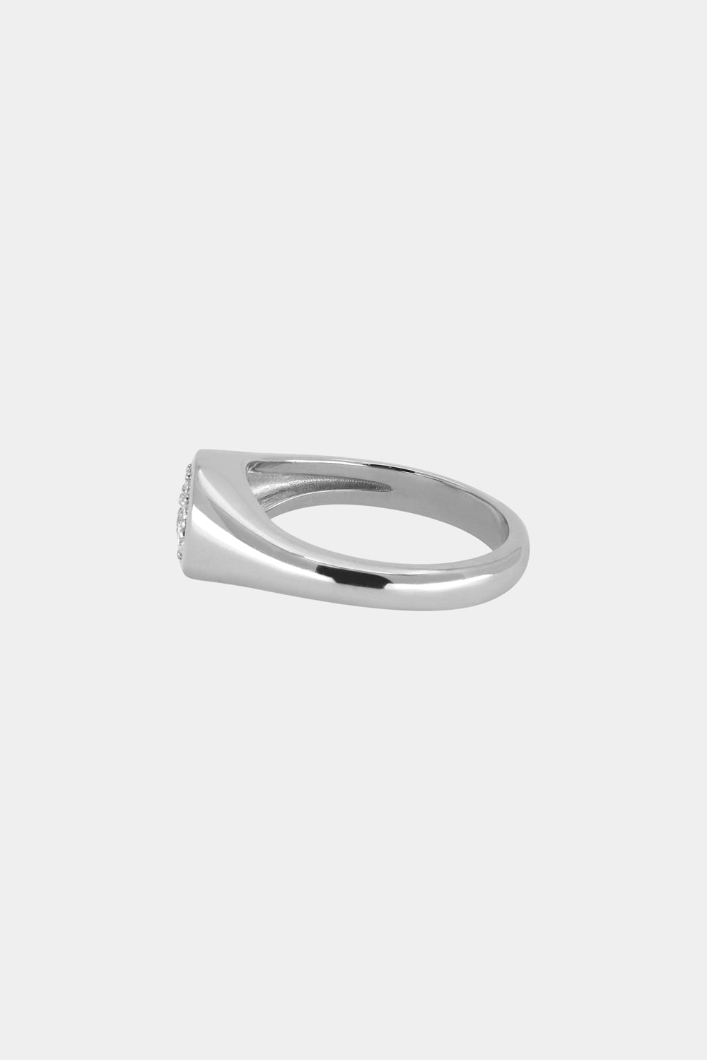 Round Pavé Diamond Signet Ring | 18K White Gold