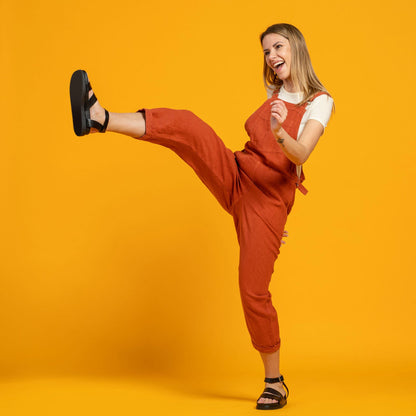 Linen Pinafore Jumpsuit Nicci Cinnamon Red