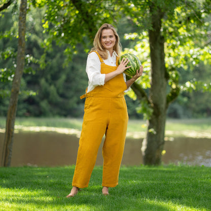 Linen Pinafore Jumpsuit Nicci Spicy Yellow