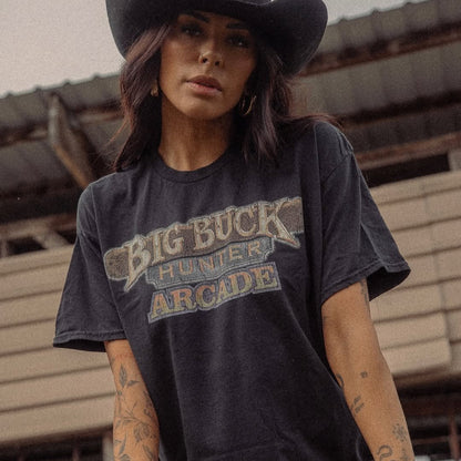 Big Buck Hunter Arcade Promo Vintage Washed Black T-Shirt