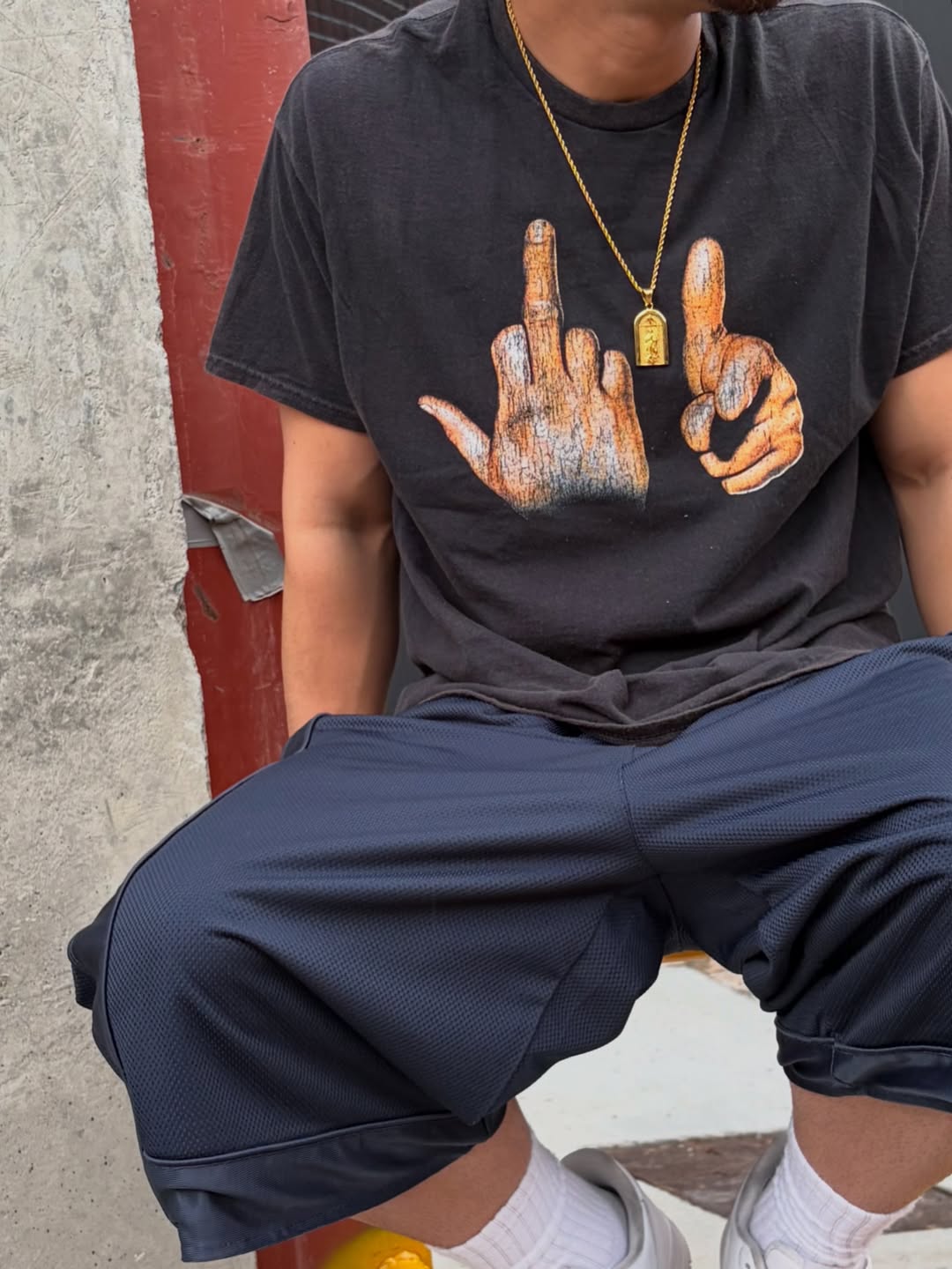 90s Two-Finger Salute Rare Washed Black T-Shirt