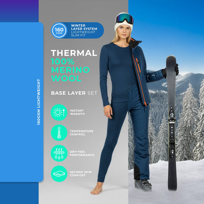 Women's 100% Merino Base Layer Set Denim