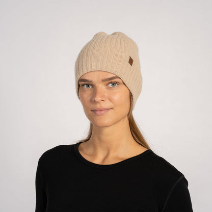 Women's Cashmere Knit Ribbed Beanie