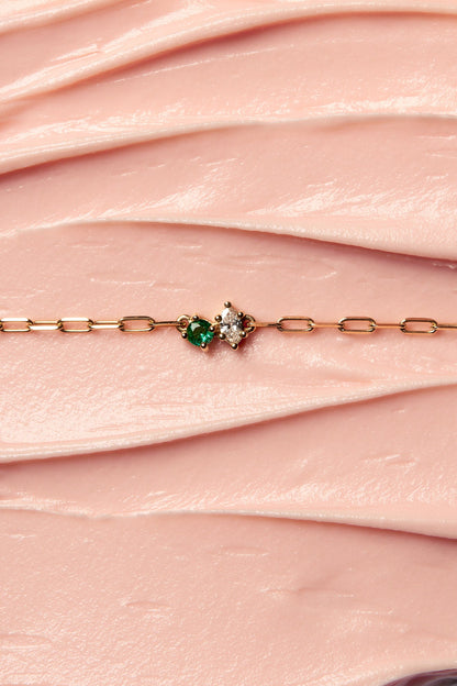 Marquise Diamond and Round Emerald Toi Et Moi Necklace | Yellow Gold