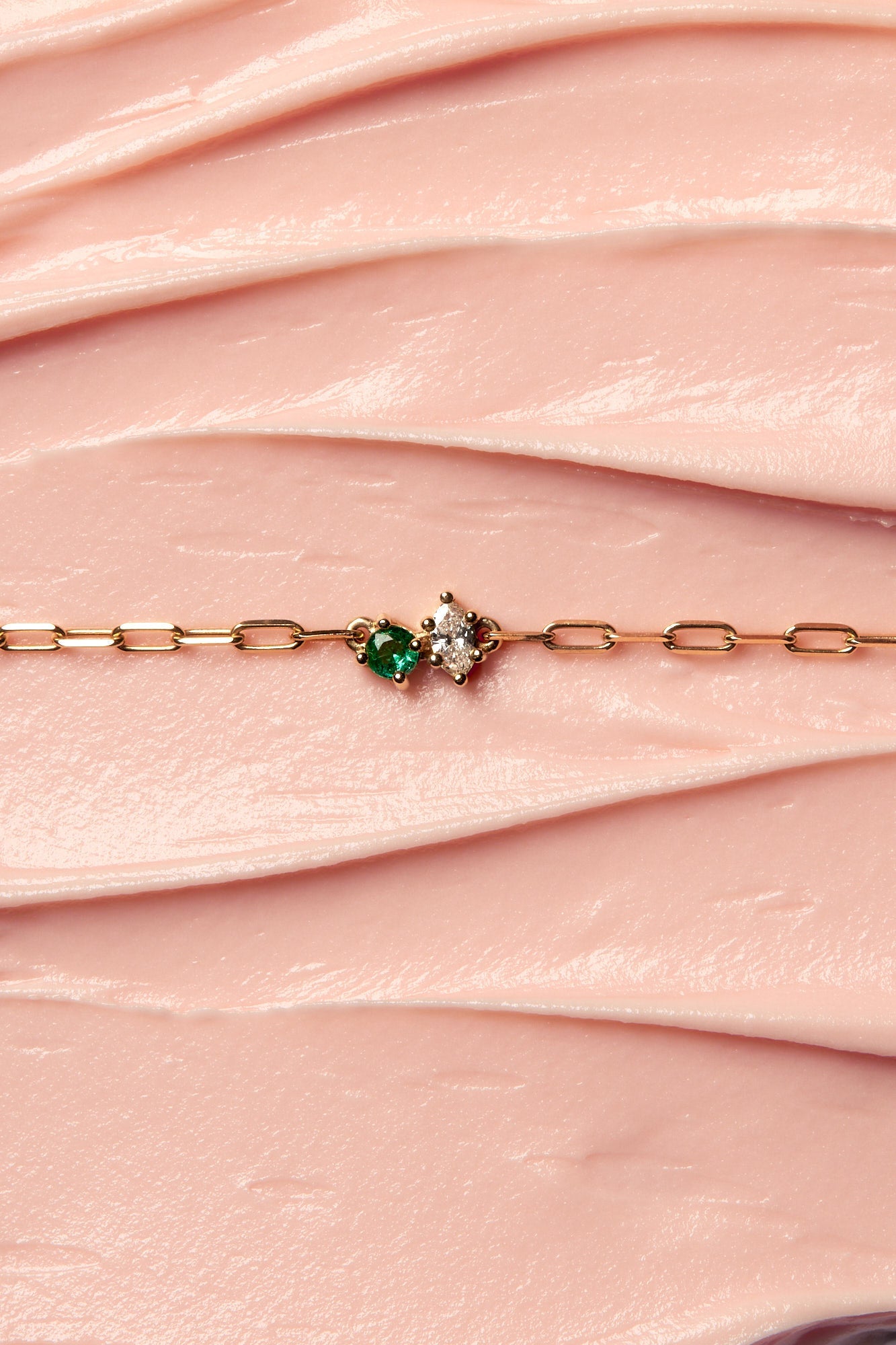 Marquise Diamond and Round Emerald Diamond Toi Et Moi Necklace | White Gold