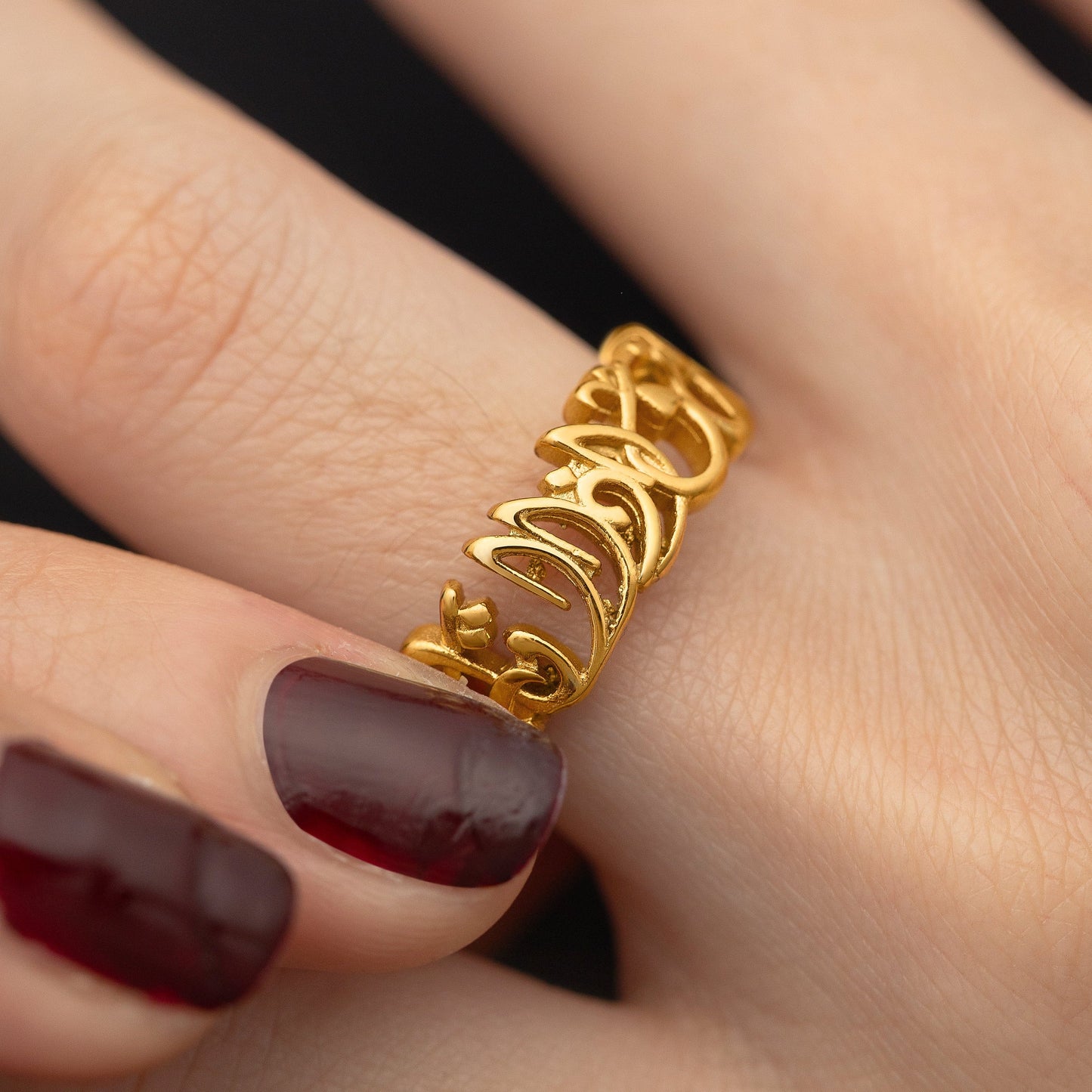"Walk to Me and I'll Run to You" Calligraphy Ring