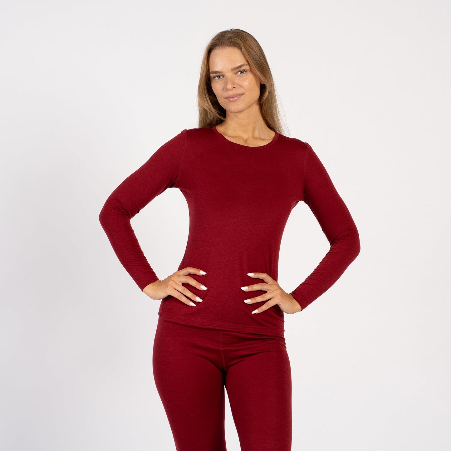 100% Merino Lightweight Base Layer Set Royal Cherry