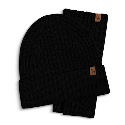 Women's Ribbed Beanie & Wrist Gloves Cashmere Set