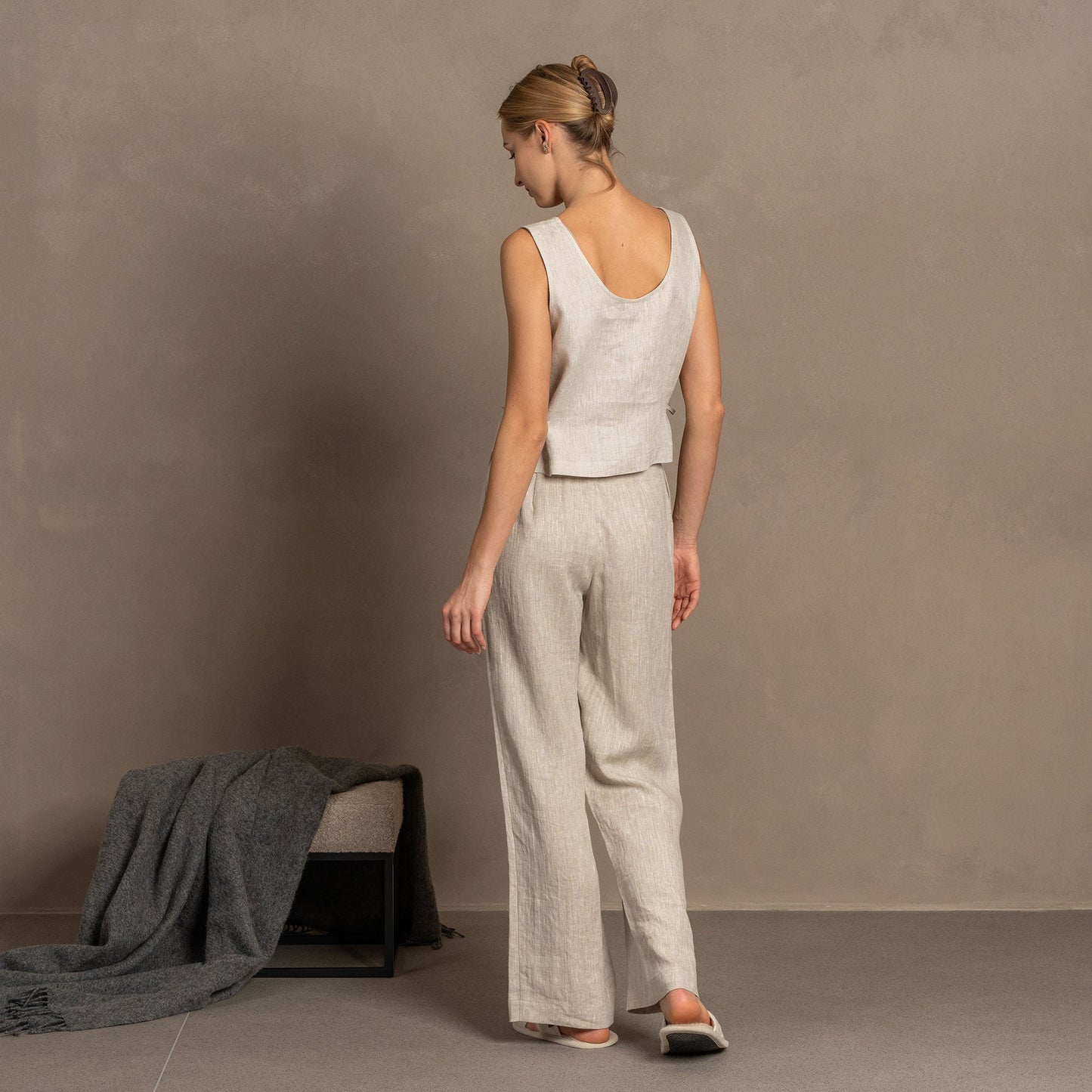 Linen Blouse with Side Ribbons Audrey