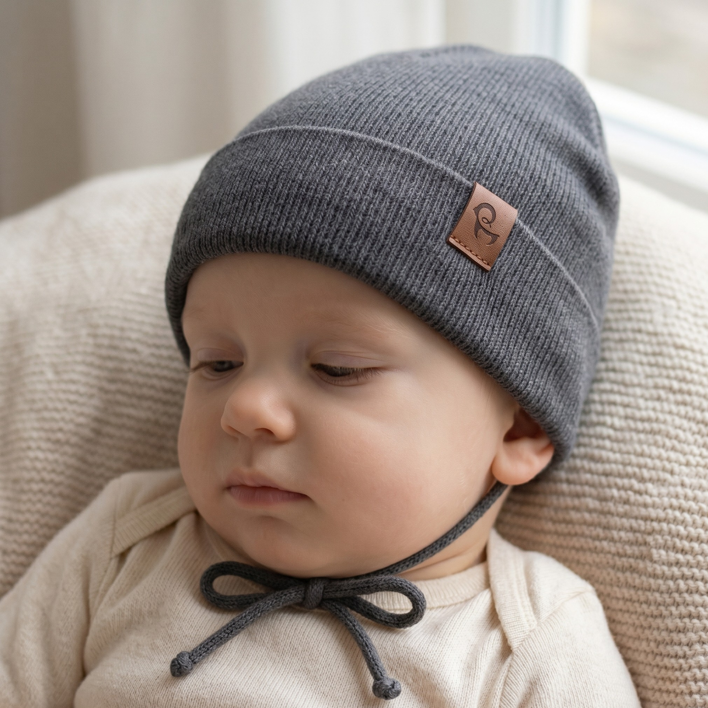 Baby Knit Beanie with Strings Cashmere Blend