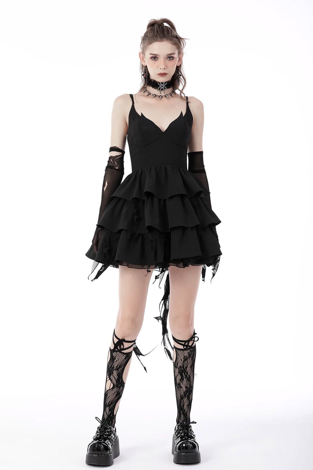 Batling Ruffled Dress with Tattered Train
