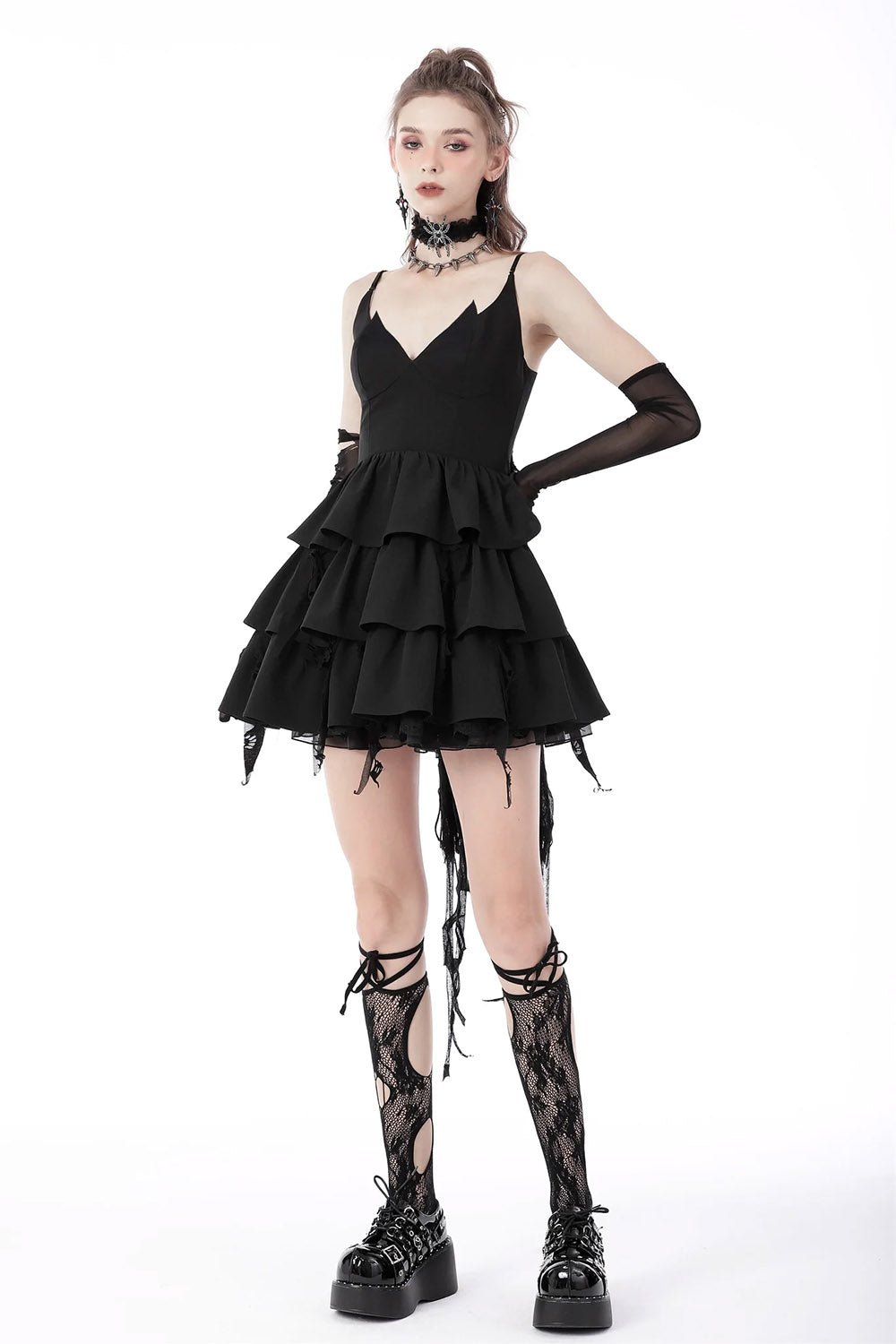 Batling Ruffled Dress with Tattered Train