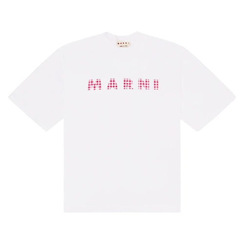 Checked Marni Logo Tee | White