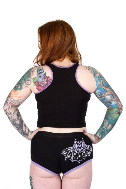 Cosmic Bat Purple Trim Short Shorts