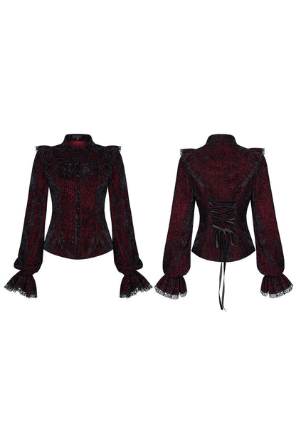 Crimson Manor Ruffled Button-Up Top