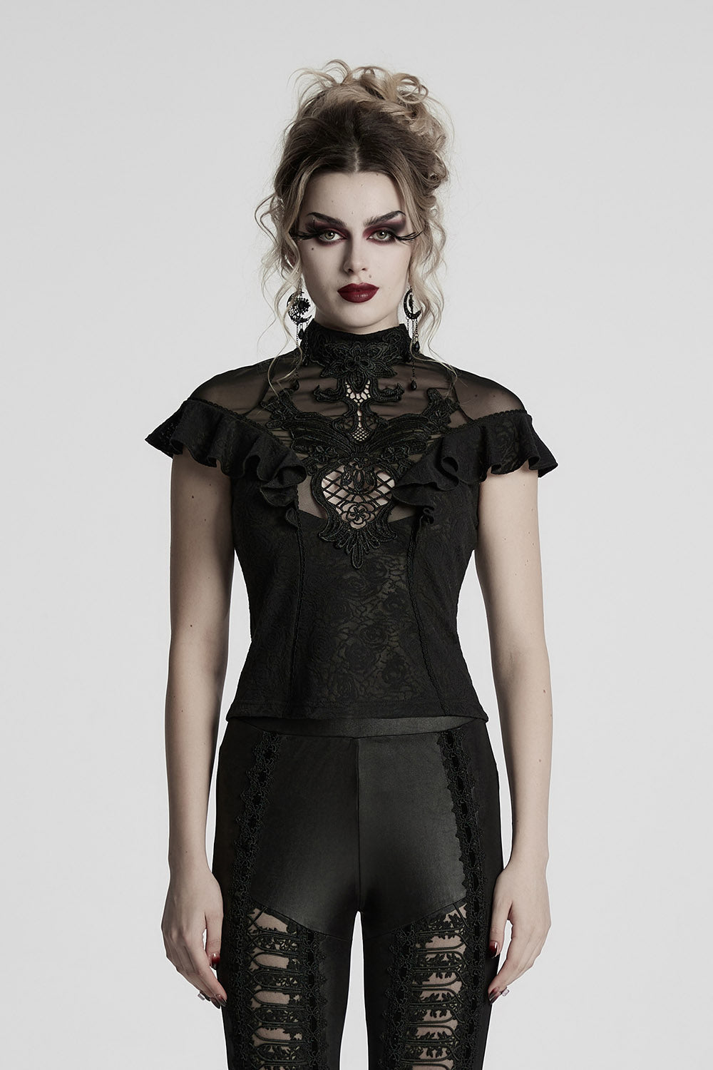 Aurora Ruffled Rose Lace Top