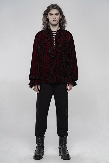 Bloodletting Lace-Up Velvet Shirt [Red]