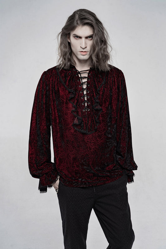 Bloodletting Lace-Up Velvet Shirt [Red]