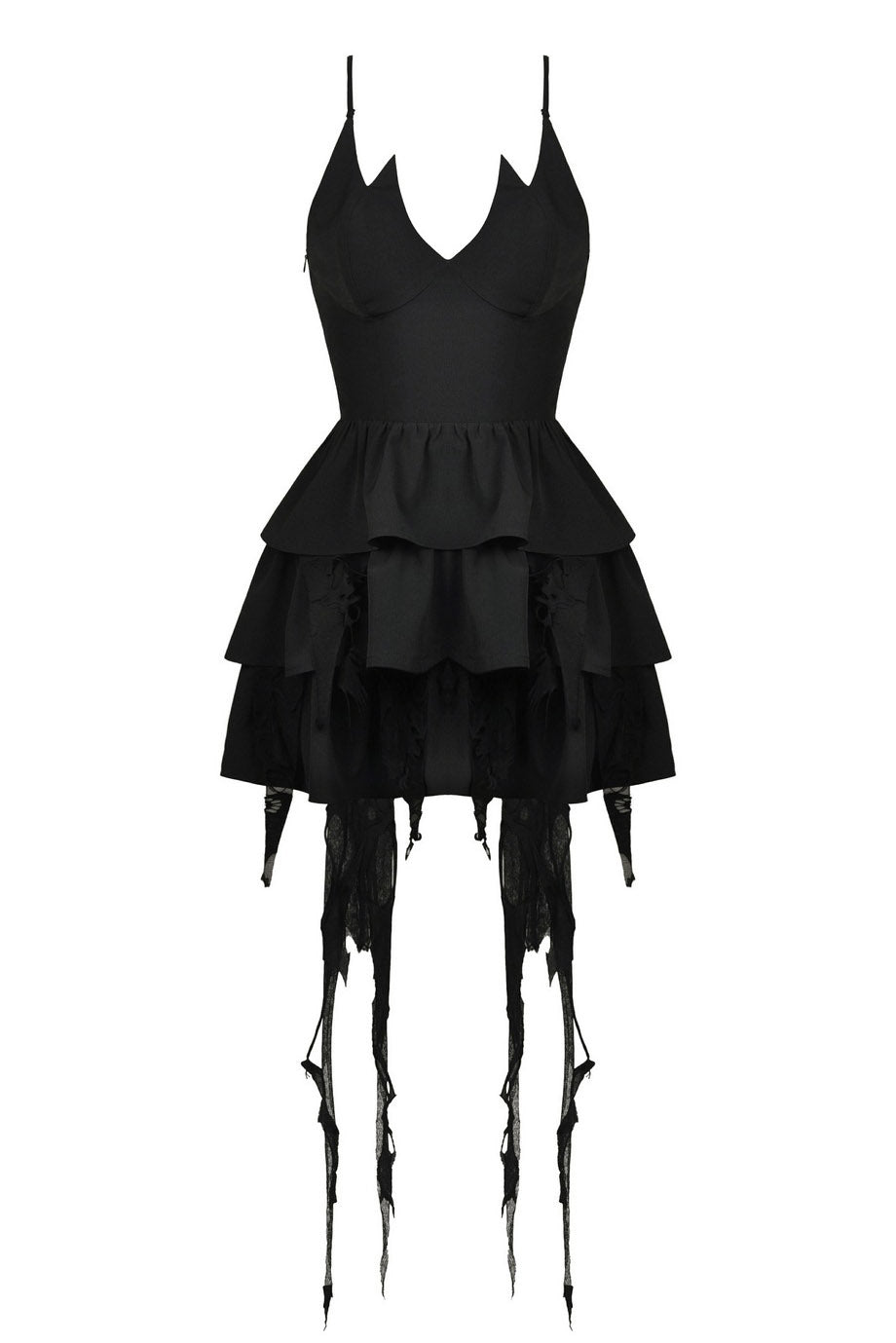 Batling Ruffled Dress with Tattered Train
