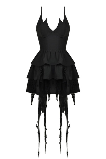 Batling Ruffled Dress with Tattered Train