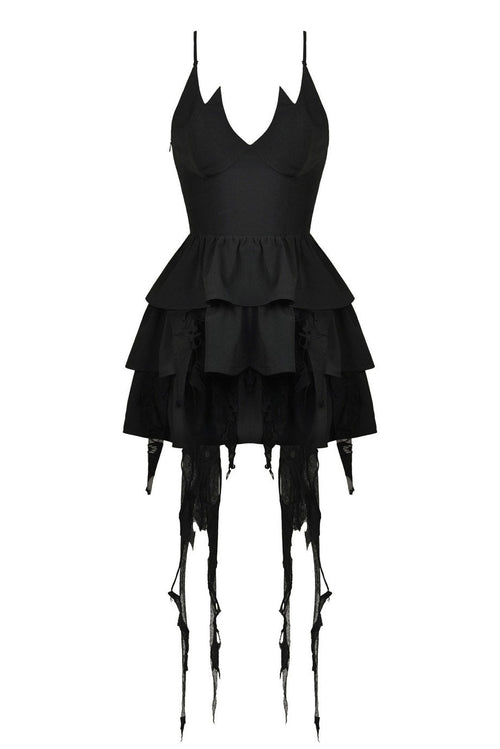 Batling Ruffled Dress with Tattered Train