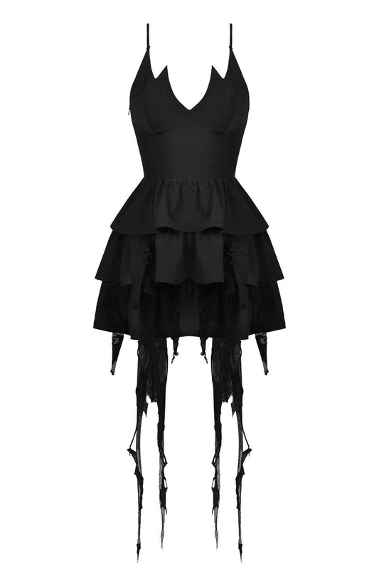 Batling Ruffled Dress with Tattered Train