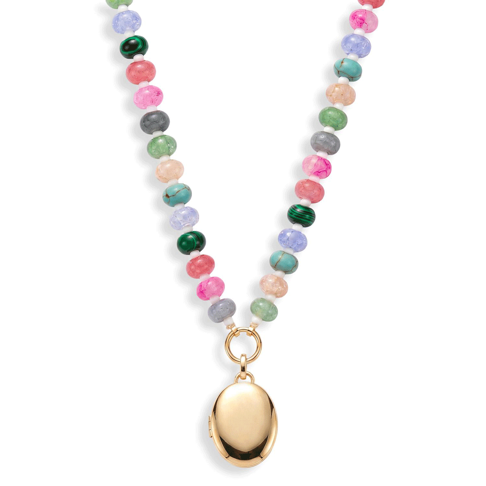 Personalized Semi-Precious Oval Locket Necklace