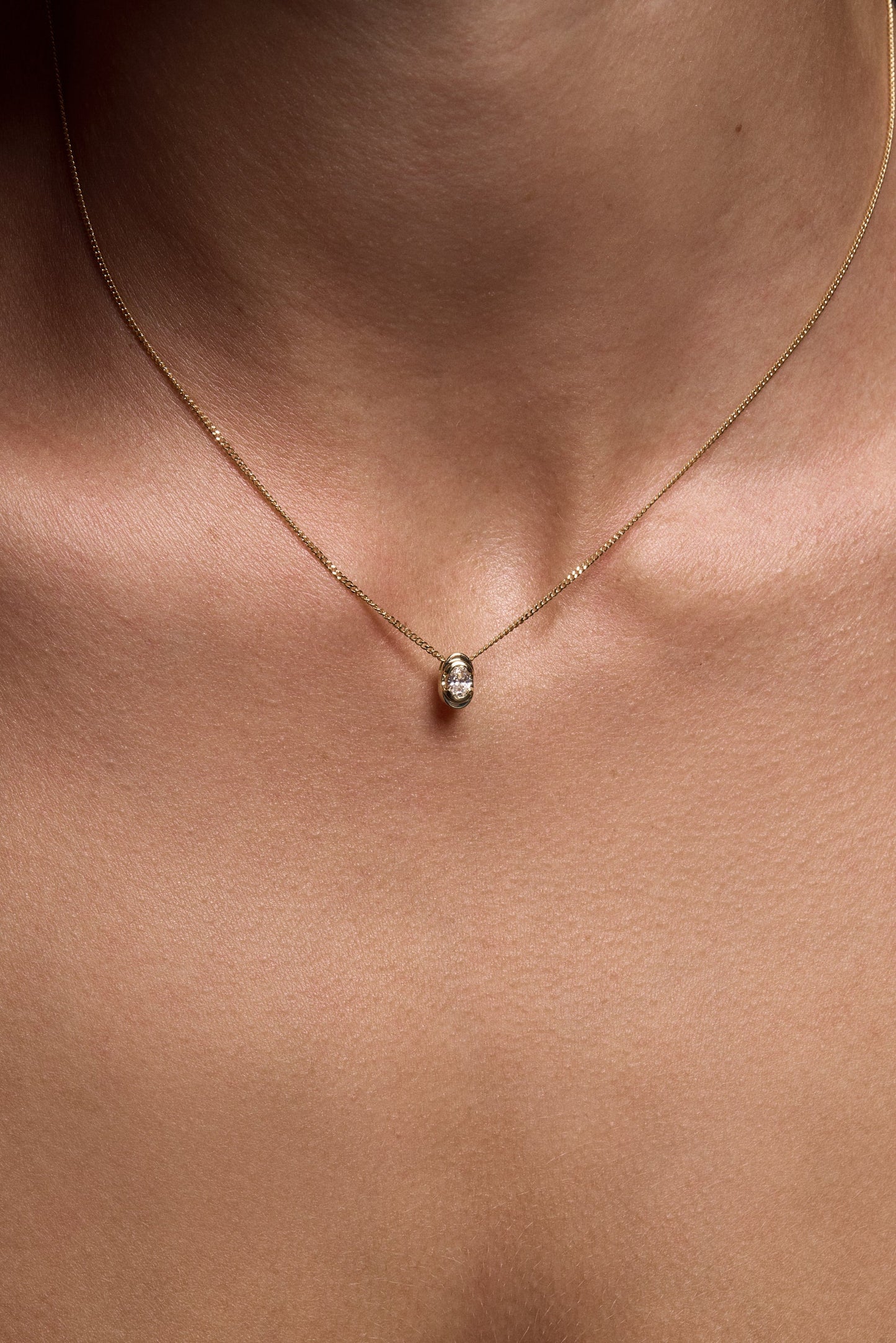 Mini Oval Diamond Necklace | White Gold
