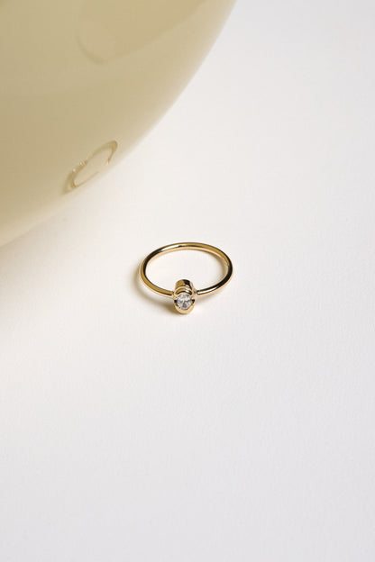Mini Oval Diamond Ring | 9K Yellow Gold